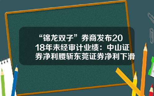 “锦龙双子”券商发布2018年未经审计业绩：中山证券净利腰斩东莞证券净利下滑超七成-中山证券佣金多少
