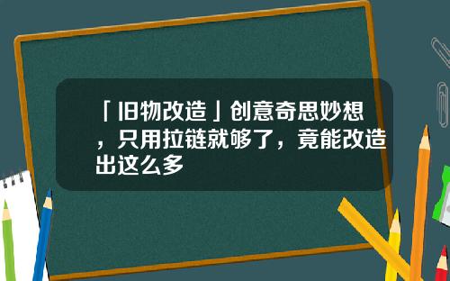 「旧物改造」创意奇思妙想，只用拉链就够了，竟能改造出这么多