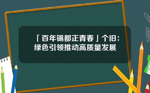 「百年锡都正青春」个旧：绿色引领推动高质量发展