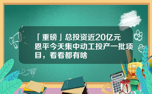 「重磅」总投资近20亿元恩平今天集中动工投产一批项目，看看都有啥
