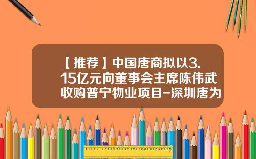 【推荐】中国唐商拟以3.15亿元向董事会主席陈伟武收购普宁物业项目-深圳唐为公司简介
