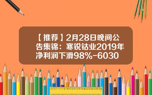 【推荐】2月28日晚间公告集锦：寒锐钴业2019年净利润下滑98%-603066股票公司简介