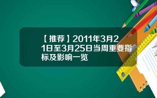 【推荐】2011年3月21日至3月25日当周重要指标及影响一览