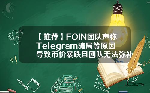 【推荐】FOIN团队声称Telegram骗局等原因导致币价暴跌且团队无法弥补损失