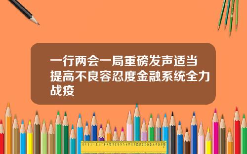 一行两会一局重磅发声适当提高不良容忍度金融系统全力战疫