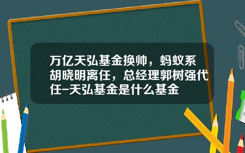 万亿天弘基金换帅，蚂蚁系胡晓明离任，总经理郭树强代任-天弘基金是什么基金