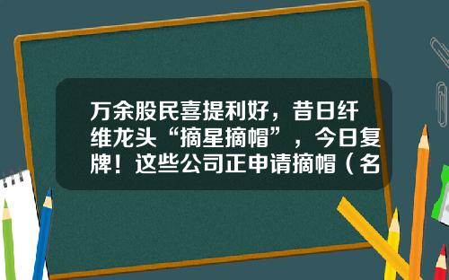 万余股民喜提利好，昔日纤维龙头“摘星摘帽”，今日复牌！这些公司正申请摘帽（名单）-股东资讯的股票