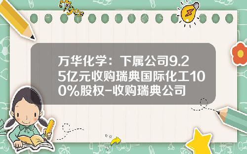 万华化学：下属公司9.25亿元收购瑞典国际化工100%股权-收购瑞典公司