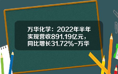 万华化学：2022年半年实现营收891.19亿元，同比增长31.72%-万华化学集团公司