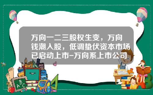 万向一二三股权生变，万向钱潮入股，低调蛰伏资本市场已启动上市-万向系上市公司