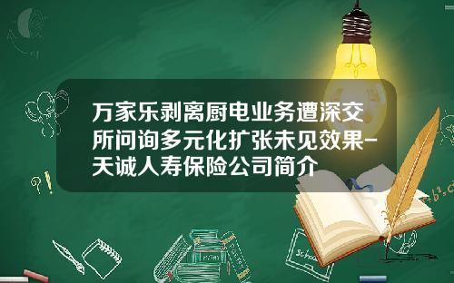 万家乐剥离厨电业务遭深交所问询多元化扩张未见效果-天诚人寿保险公司简介