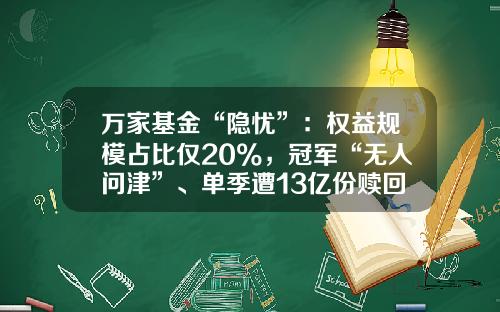 万家基金“隐忧”：权益规模占比仅20%，冠军“无人问津”、单季遭13亿份赎回-万家优选基金