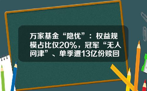 万家基金“隐忧”：权益规模占比仅20%，冠军“无人问津”、单季遭13亿份赎回-基金万家精选