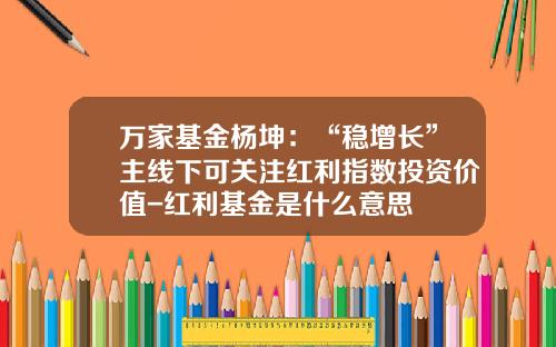 万家基金杨坤：“稳增长”主线下可关注红利指数投资价值-红利基金是什么意思