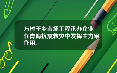 万村千乡市场工程承办企业在青海抗震救灾中发挥主力军作用.