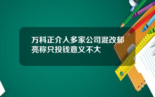 万科正介入多家公司混改郁亮称只投钱意义不大