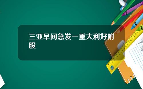 三亚早间急发一重大利好附股