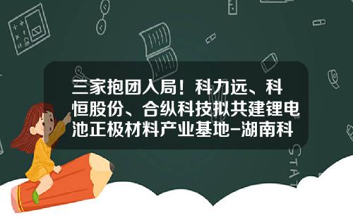 三家抱团入局！科力远、科恒股份、合纵科技拟共建锂电池正极材料产业基地-湖南科力远新能源股份有限公司