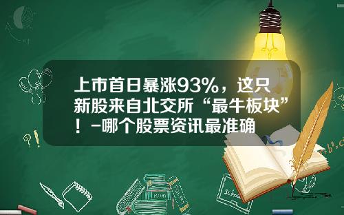 上市首日暴涨93%，这只新股来自北交所“最牛板块”！-哪个股票资讯最准确