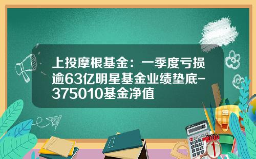 上投摩根基金：一季度亏损逾63亿明星基金业绩垫底-375010基金净值