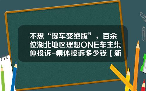 不想“提车变绝版”，百余位湖北地区理想ONE车主集体投诉-集体投诉多少钱【新闻】.