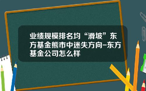 业绩规模排名均“滑坡”东方基金熊市中迷失方向-东方基金公司怎么样