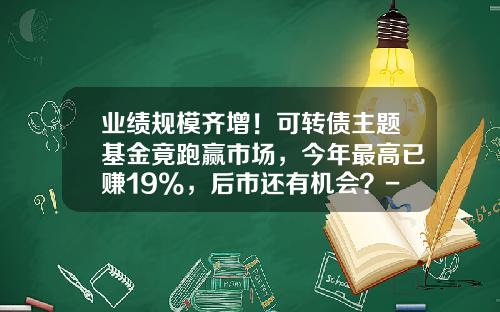 业绩规模齐增！可转债主题基金竟跑赢市场，今年最高已赚19%，后市还有机会？-基金转换收益