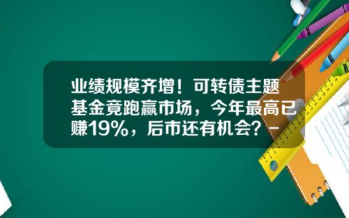 业绩规模齐增！可转债主题基金竟跑赢市场，今年最高已赚19%，后市还有机会？-富国可转债基金