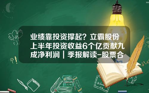业绩靠投资撑起？立霸股份上半年投资收益6个亿贡献九成净利润｜季报解读-股票合伙企业财务资讯