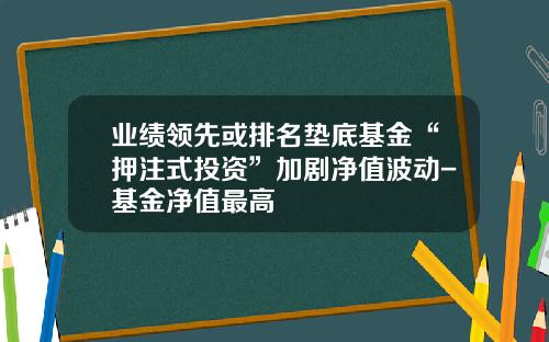 业绩领先或排名垫底基金“押注式投资”加剧净值波动-基金净值最高