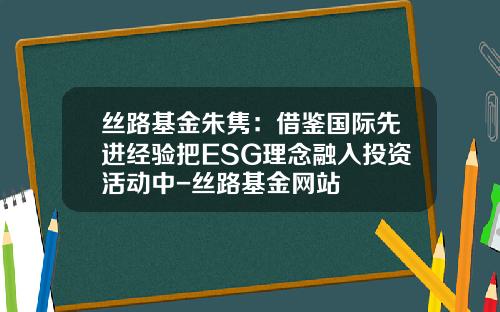 丝路基金朱隽：借鉴国际先进经验把ESG理念融入投资活动中-丝路基金网站
