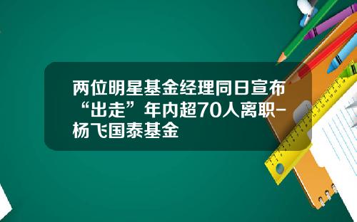 两位明星基金经理同日宣布“出走”年内超70人离职-杨飞国泰基金