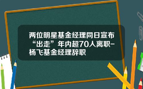 两位明星基金经理同日宣布“出走”年内超70人离职-杨飞基金经理辞职