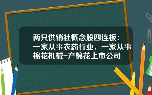 两只供销社概念股四连板：一家从事农药行业，一家从事棉花机械-产棉花上市公司