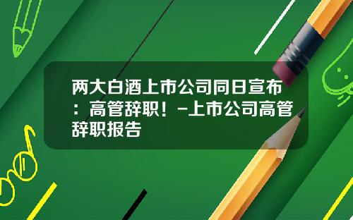 两大白酒上市公司同日宣布：高管辞职！-上市公司高管辞职报告