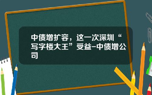 中债增扩容，这一次深圳“写字楼大王”受益-中债增公司
