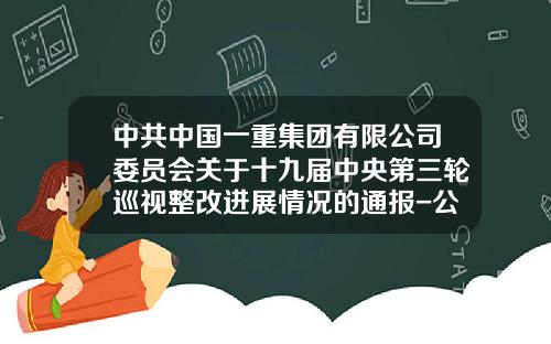 中共中国一重集团有限公司委员会关于十九届中央第三轮巡视整改进展情况的通报-公司股东责任书
