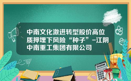 中南文化激进转型股价高位质押埋下风险“种子”-江阴中南重工集团有限公司