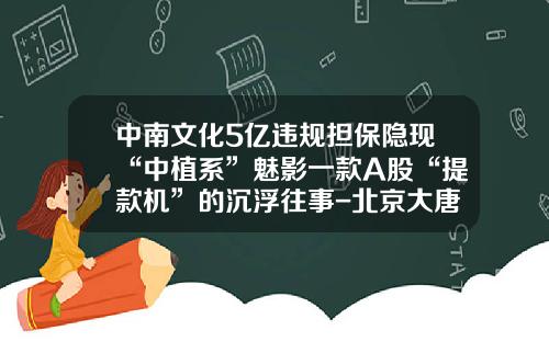 中南文化5亿违规担保隐现“中植系”魅影一款A股“提款机”的沉浮往事-北京大唐志诚软件技术有限公司英文