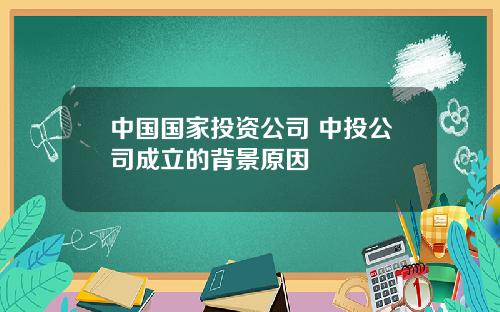 中国国家投资公司 中投公司成立的背景原因