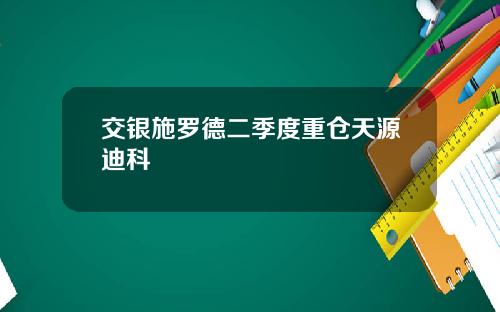 交银施罗德二季度重仓天源迪科