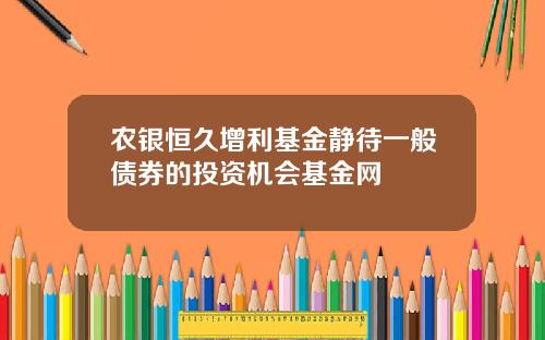 农银恒久增利基金静待一般债券的投资机会基金网
