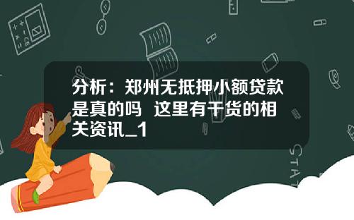 分析：郑州无抵押小额贷款是真的吗  这里有干货的相关资讯_1