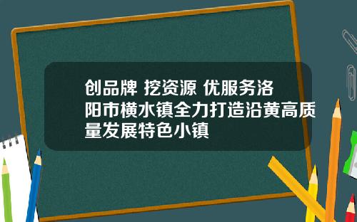 创品牌 挖资源 优服务洛阳市横水镇全力打造沿黄高质量发展特色小镇