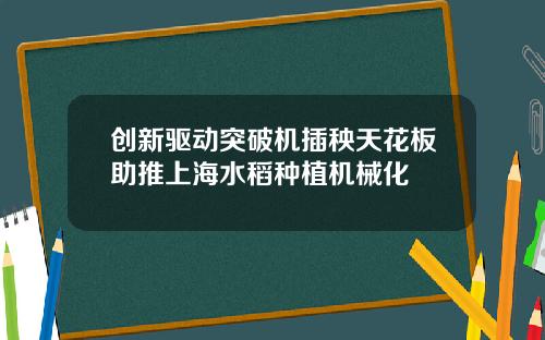 创新驱动突破机插秧天花板助推上海水稻种植机械化