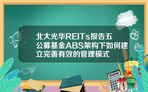 北大光华REITs报告五公募基金ABS架构下如何建立完善有效的管理模式