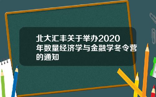 北大汇丰关于举办2020年数量经济学与金融学冬令营的通知