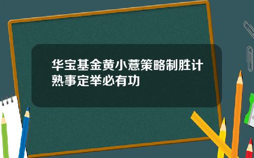 华宝基金黄小薏策略制胜计熟事定举必有功