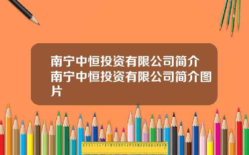 南宁中恒投资有限公司简介南宁中恒投资有限公司简介图片