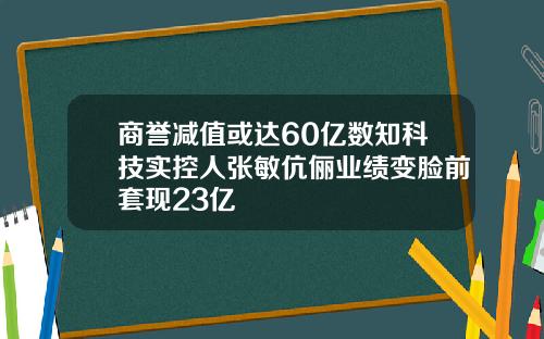 商誉减值或达60亿数知科技实控人张敏伉俪业绩变脸前套现23亿